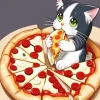 Cartoon Cat Eating Pizza Diamond Painting