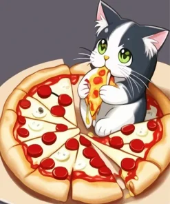 Cartoon Cat Eating Pizza Diamond Painting