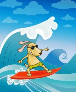 Cartoon Dog Surfing Diamond Painting