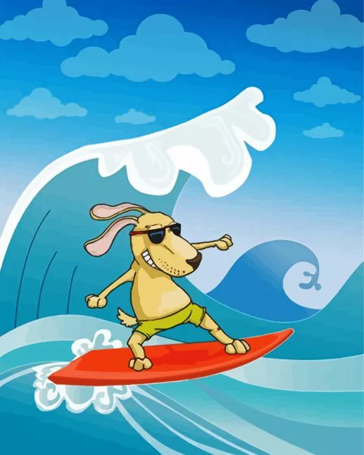cartoon dog surfing Diamond Paints Cartoon Dog Surfing Diamond Painting