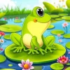 Cartoon Frog On A Lily Pad Diamond Painting