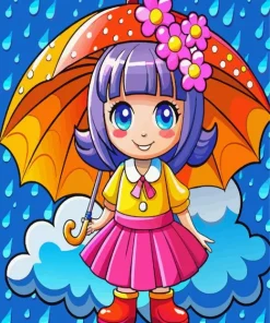Cartoon Girl Holding Umbrella Diamond Painting