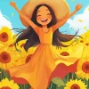 Cartoon Girl With Sunflowers Diamond Painting