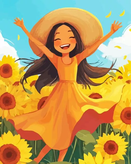 cartoon girl with sunflowers Diamond Paintings Cartoon Girl With Sunflowers Diamond Painting