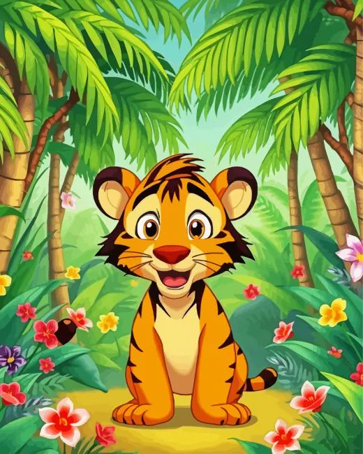 cartoon tiger in forest Diamond Paintings Cartoon Tiger In Forest Diamond Painting