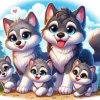 Cartoon Wolves Family Diamond Painting