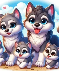Cartoon Wolves Family Diamond Painting