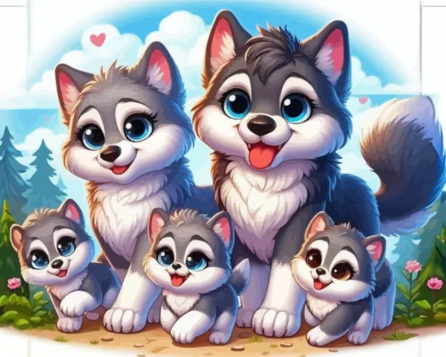 cartoon wolves family Diamond By Numbers Cartoon Wolves Family Diamond Painting
