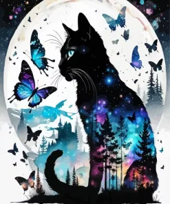 Cat And Butterfly Silhouette Art Diamond Painting