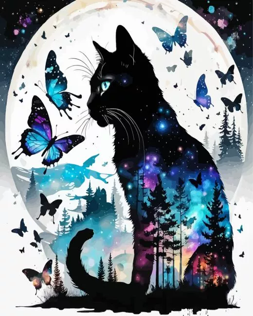 cat and butterfly silhouette art Diamond Paintings Cat And Butterfly Silhouette Art Diamond Painting