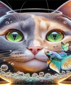 Cat And Fish Bowl Diamond Painting
