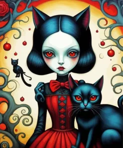 Cat And Gothic Girl Art Diamond Painting