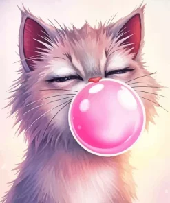 Cat Blowing Bubble Gum Diamond Painting