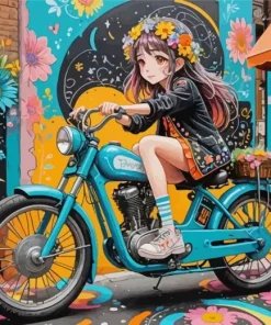 Cute Girl On Bike Anime Diamond Painting