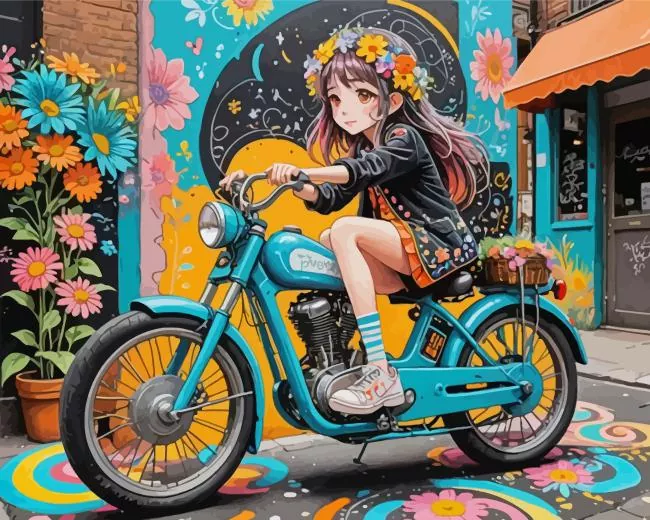 cute girl on bike anime Diamond Paintings Cute Girl On Bike Anime Diamond Painting