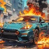 Fire Blue Car Diamond Painting