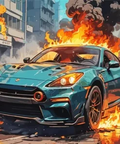 Fire Blue Car Diamond Painting