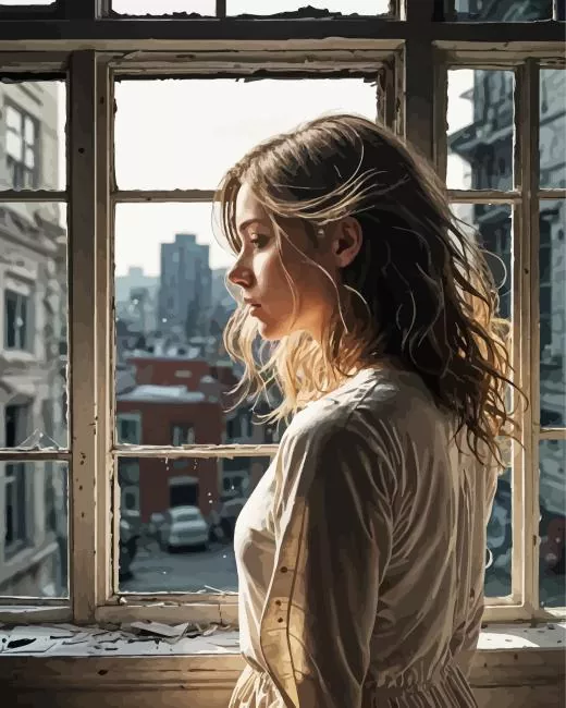 girl at the window Diamond by Numbers Girl At The Window Diamond Painting