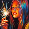 Girl Holding Sparkler Diamond Painting