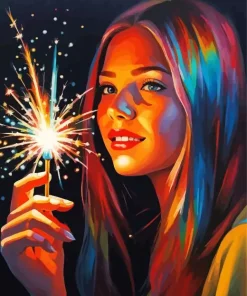 Girl Holding Sparkler Diamond Painting