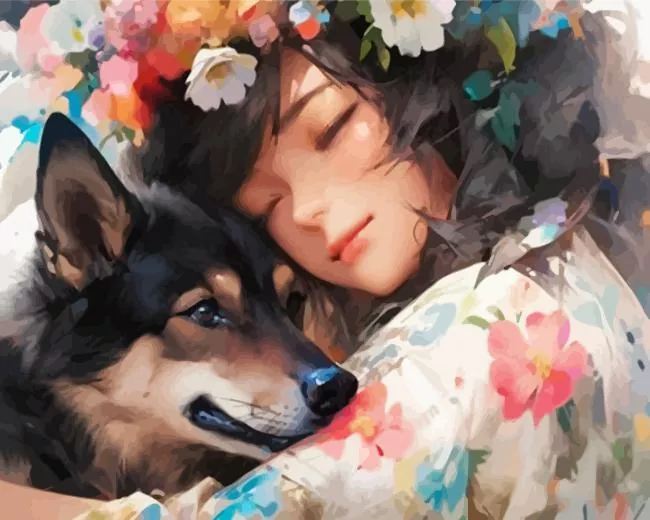 girl hugging wolf art Diamond Paintings Girl Hugging Wolf Art Diamond Painting
