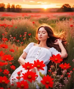Girl Laying In Flowers Art Diamond Painting