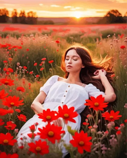girl laying in flowers art Diamond Paintings Girl Laying In Flowers Art Diamond Painting