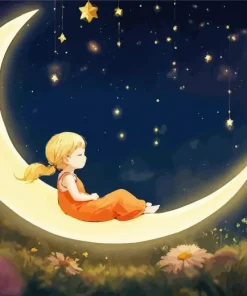 Girl On Moon Diamond Painting