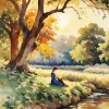 Girl Reading A Book Under A Tree Diamond Painting