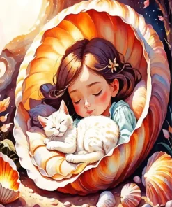 Girl Sleeping With Cat Diamond Painting