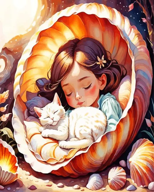 girl sleeping with cat Diamond Paints Girl Sleeping With Cat Diamond Painting