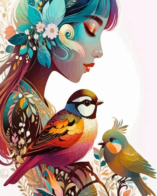 girl with a birds Diamond Paints Girl With A Birds Diamond Painting