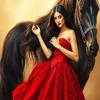 Girl With Black Horse Diamond Painting