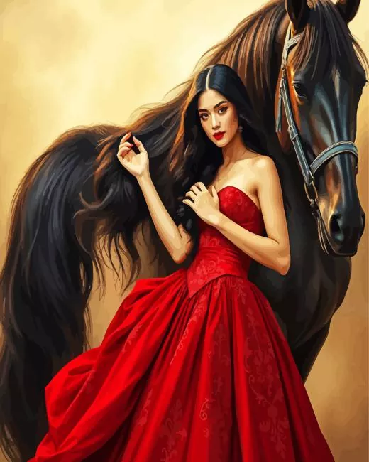 girl with black horse Diamond Paintings Girl With Black Horse Diamond Painting