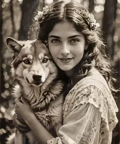 Girl With Wolf Diamond Painting