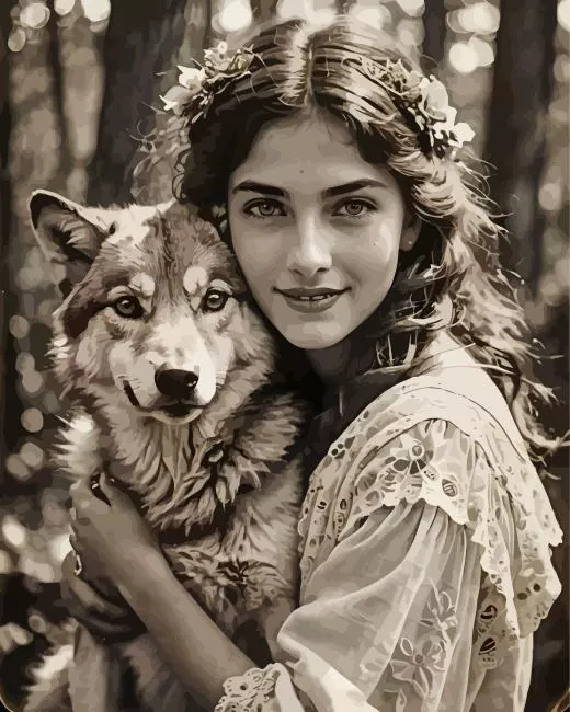 girl with wolf Diamond By Numbers Girl With Wolf Diamond Painting