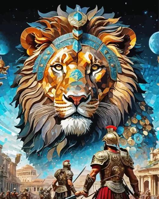 gladiator and lion art Diamond By Numbers Gladiator And Lion Art Diamond Painting