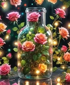 Glass Bottle With Roses Diamond Painting