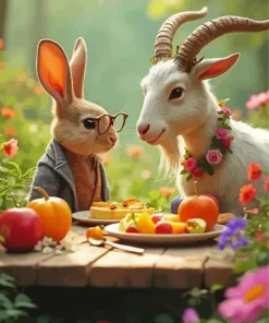Goat And Rabbit Art Diamond Painting