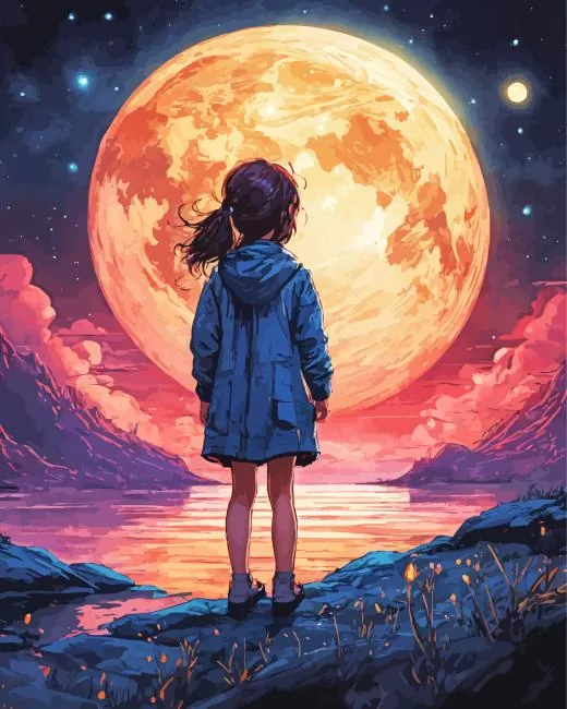 little girl watching the moon Diamond Paintings Little Girl Watching The Moon Diamond Painting