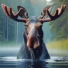 Moose In River Diamond Painting