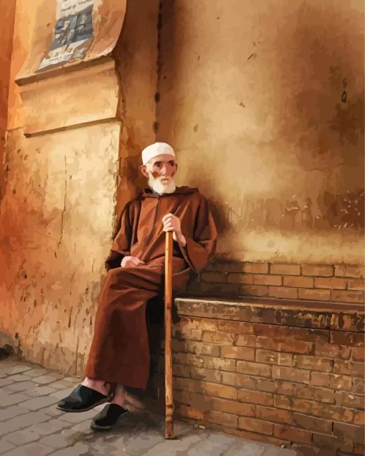 moroccan old man illustration Diamond Paintings Moroccan Old Man Illustration Diamond Painting